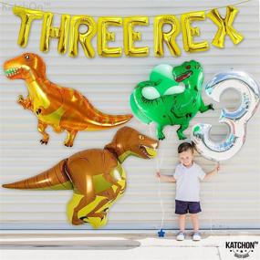 img 2 attached to 🦖 Pack of 4 XtraLarge 48 Inch Dinosaur Birthday Party Supplies - Gold Three Rex Birthday Party Decorations Kit, Includes 3 Rex Balloon and Three Rex Balloons for Dinosaur Party Decorations and 3 Rex Birthday Decor