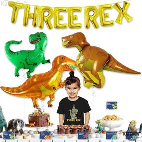 img 3 attached to 🦖 Pack of 4 XtraLarge 48 Inch Dinosaur Birthday Party Supplies - Gold Three Rex Birthday Party Decorations Kit, Includes 3 Rex Balloon and Three Rex Balloons for Dinosaur Party Decorations and 3 Rex Birthday Decor