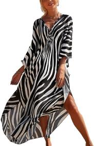 img 4 attached to 👗 Chic and Stylish Bsubseach Women's Print Turkish Kaftan Beachwear Bikini Cover Up Maxi Dress: Perfect for Beach and Poolside