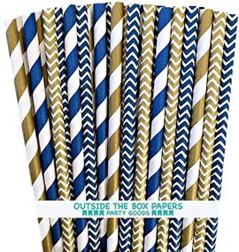 img 4 attached to 🔶 Navy Blue and Gold Chevron and Stripe Paper Straws - 7.75 Inches, 100 Pack - Navy Blue, Gold, White by Outside the Box Papers