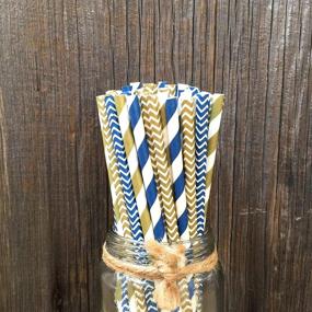 img 3 attached to 🔶 Navy Blue and Gold Chevron and Stripe Paper Straws - 7.75 Inches, 100 Pack - Navy Blue, Gold, White by Outside the Box Papers