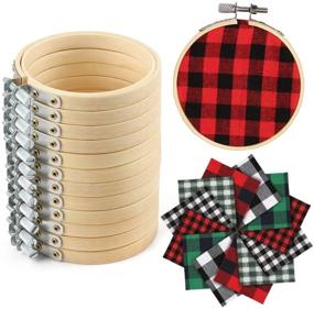 img 4 attached to 🎄 Caydo 12-Piece Christmas Ornament Kit: 3-Inch Embroidery Hoops & 5-Inch Plaid Fabric Squares for Festive Decorations