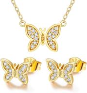 🦋 clot evil sterling silver dainty jewelry sets: 14k gold plated bee necklace and stud earrings with cubic zirconias - "dear honey" butterfly jewellery set for her anniversary gifts logo