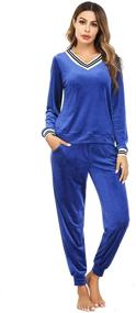 img 4 attached to Stylish Striped Velour Tracksuit Set with V Neck and Pocket for Women - Irevial Two Piece Sweatsuits