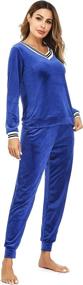 img 1 attached to Stylish Striped Velour Tracksuit Set with V Neck and Pocket for Women - Irevial Two Piece Sweatsuits