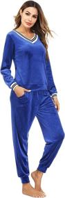 img 2 attached to Stylish Striped Velour Tracksuit Set with V Neck and Pocket for Women - Irevial Two Piece Sweatsuits