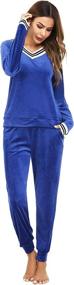 img 3 attached to Stylish Striped Velour Tracksuit Set with V Neck and Pocket for Women - Irevial Two Piece Sweatsuits