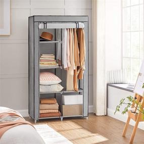 img 3 attached to 🧺 SONGMICS Portable Closet Organizer: 6-Shelf Wardrobe with Hanging Rails for Bedroom Storage, Herringbone Pattern, Gray URYG084G22