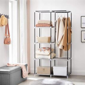 img 2 attached to 🧺 SONGMICS Portable Closet Organizer: 6-Shelf Wardrobe with Hanging Rails for Bedroom Storage, Herringbone Pattern, Gray URYG084G22