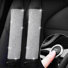 img 3 attached to 🚗 Набор стильных автомобильных аксессуаров: чехол на руль 15 дюймов, блистательные накладки на ремни безопасности, наклейка на кнопку запуска.