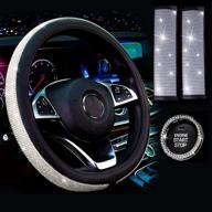 🚗 bling car accessories set: 15 inch steering wheel cover, glitter seat belt covers, start button sticker logo