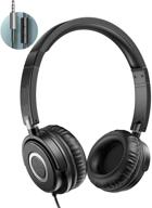 lightweight foldable headphones with microphone for kids teens adults, wired stereo headset with deep bass, portable design for home office travel or virtual schooling, black logo