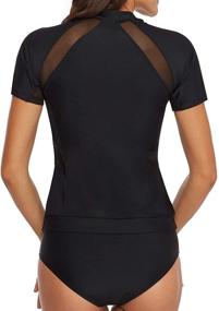 img 1 attached to AnnJo Women's Black Mesh Long Sleeve Zip Front Surf Rashguard Swimsuit: Style and Protection Combined