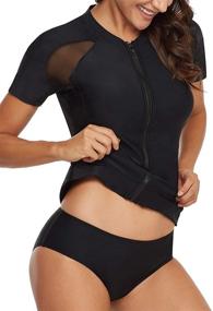 img 3 attached to AnnJo Women's Black Mesh Long Sleeve Zip Front Surf Rashguard Swimsuit: Style and Protection Combined