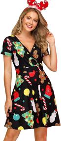 img 4 attached to 🎄 Women's Short Sleeve Christmas Dresses - Holiday Clothing for Women