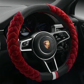 img 3 attached to 🚗 Cxtiy Plush Steering Wheel Cover - Universal Fit for Cars, Fluffy Winter Steering Wheel Cover in A-Wine Red shade