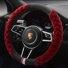 img 2 attached to 🚗 Cxtiy Plush Steering Wheel Cover - Universal Fit for Cars, Fluffy Winter Steering Wheel Cover in A-Wine Red shade
