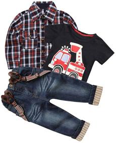 img 4 attached to 👕 Handsome Summer Plaid T-Shirt Suspender Clothing Set for Boys