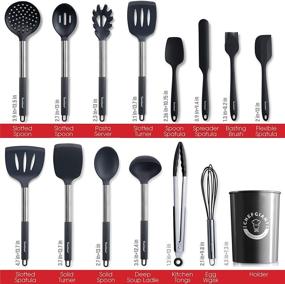 img 2 attached to 🍳 Nonstick Silicone Kitchen Utensils Set, 15-Piece Stainless Steel Handle Cooking Utensils, Heat Resistant, BPA Free, Dishwasher Safe - Black