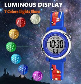 img 2 attached to 🚒 Venhoo Kids Watches: Cartoon Waterproof Silicone 7 Color Flashing Lights for Boys- Blue Fire Truck Design