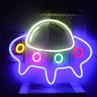 👽 ineonlife large blue ufo spaceship neon sign: vibrant led neon lights for kids' bedroom gift, bar, home party decoration логотип