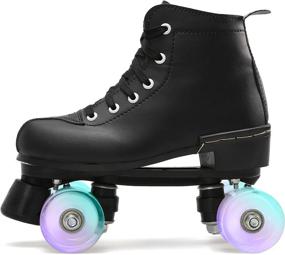 img 3 attached to 👟 FEETCITY Women's High-Top Roller Skates: Stylish PU Leather Four-Wheel Shiny Skates for Girls and Unisex