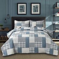 🔷 blue white plaid quilts queen/full size: lightweight patchwork quilt for summer, soft & breathable bedspread with checkered design - geometric home decor logo