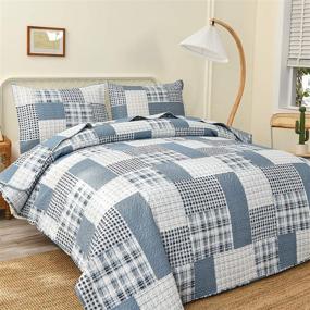 img 2 attached to 🔷 Blue White Plaid Quilts Queen/Full Size: Lightweight Patchwork Quilt for Summer, Soft & Breathable Bedspread with Checkered Design - Geometric Home Decor