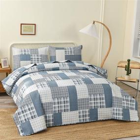 img 3 attached to 🔷 Blue White Plaid Quilts Queen/Full Size: Lightweight Patchwork Quilt for Summer, Soft & Breathable Bedspread with Checkered Design - Geometric Home Decor