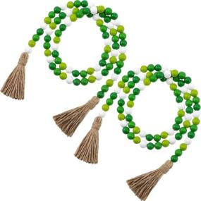 img 4 attached to 🎄 Farmhouse Rustic Wood Bead Garlands for Tiered Tray Decor - Christmas & Valentine's Day, Green & White