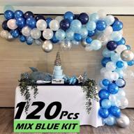 🎈 rc&amp;z navy blue balloon garland arch kit - 120 balloons in royal blue, baby blue, white, silver metallic and confetti latex for stunning baby shower, bachelorette, birthday party decorations - backdrop background included! logo