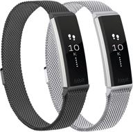 металлические петли meliya для fitbit alta и alta hr - ремешки из нержавеющей стали с магнитным замком для замены на запястье для женщин и мужчин (маленького размера, черный и серебряный). логотип