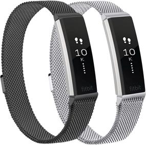 img 4 attached to Металлические петли Meliya для Fitbit Alta и Alta HR - ремешки из нержавеющей стали с магнитным замком для замены на запястье для женщин и мужчин (маленького размера, черный и серебряный).