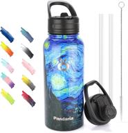 🌌 pandaria 32oz insulated water bottle - stainless steel vacuum flask wide mouth canteen for hot and cold drink, with lids, straws - starry night логотип