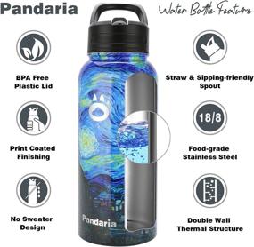 img 3 attached to 🌌 Pandaria 32oz Insulated Water Bottle - Stainless Steel Vacuum Flask Wide Mouth Canteen for Hot and Cold Drink, with Lids, Straws - Starry Night