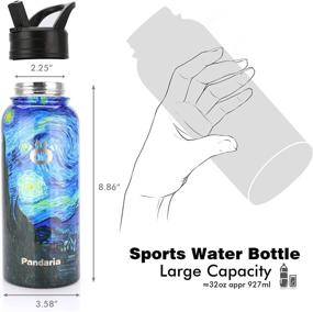 img 1 attached to 🌌 Pandaria 32oz Insulated Water Bottle - Stainless Steel Vacuum Flask Wide Mouth Canteen for Hot and Cold Drink, with Lids, Straws - Starry Night