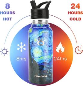 img 2 attached to 🌌 Pandaria 32oz Insulated Water Bottle - Stainless Steel Vacuum Flask Wide Mouth Canteen for Hot and Cold Drink, with Lids, Straws - Starry Night