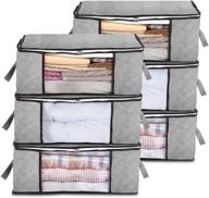 🧺 jeria 6-pack foldable closet organizer: grey clothing storage bags with clear window, reinforced handle, and sturdy zipper logo