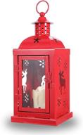 🔴 meigui vintage 12.4-inch decorative lantern: outdoor candle lantern for wedding party decoration - red hanging lantern with elk pattern logo