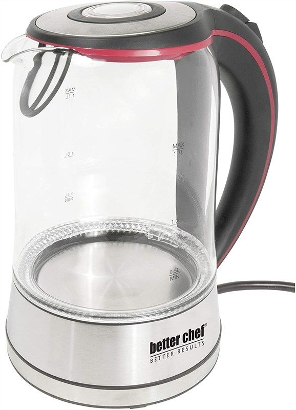 Better Chef Cordless Electric Kettle | 7-Cup Borosilicate Glass | LED Light  | Thumb On-Off and Lid Open | 360-deg Swivel Base | Auto Boil-Dry Shut-Off