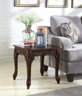 dark cherry wood end table with traditional ornate detailing – roundhill furniture logo