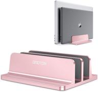 🌸 [new version] adjustable vertical laptop stand by omoton - double desktop holder dock for macbook, surface, samsung, hp, dell, chrome book - fits up to 17.3 inch - rose gold logo