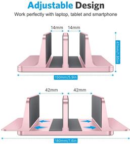 img 2 attached to 🌸 [New Version] Adjustable Vertical Laptop Stand by OMOTON - Double Desktop Holder Dock for MacBook, Surface, Samsung, HP, Dell, Chrome Book - Fits Up to 17.3 inch - Rose Gold