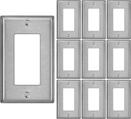 🔩 [10 pack] bestten decorator metal wall plate with white or clear plastic film, 1 gang stainless steel outlet cover, corrosion-resistant, h4.53” x w2.76”, brushed finish, silver logo
