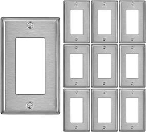 img 4 attached to 🔩 [10 Pack] BESTTEN Decorator Metal Wall Plate with White or Clear Plastic Film, 1 Gang Stainless Steel Outlet Cover, Corrosion-Resistant, H4.53” x W2.76”, Brushed Finish, Silver