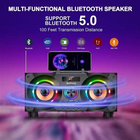 img 3 attached to Мощный портативный Bluetooth-динамик с сабвуфером и глубоким басом 60 Вт - беспроводные колонки Bluetooth 5.0 - FM-радио, MP3-плеер, эквалайзер, светодиодные многоцветные огни - громкий стерео-динамик для дома, вечеринок, путешествий