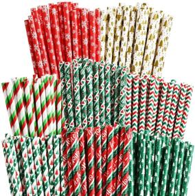 img 4 attached to 🎄 ALINK 200 Christmas Paper Straws: Festive Striped Christmas Tree and Snowflake Party Decorations Supplies