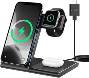 img 4 attached to 🔌 3-in-1 Wireless Charging Station for Apple Watch Series SE 6 5 4 3 2, AirPods Pro 2, Qi Fast Charger Stand for iPhone 12 Pro Max 11 XR XS X 8 Plus, Charging Stand Dock and Wireless Charger for Samsung