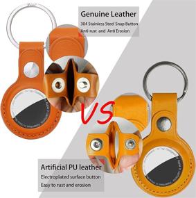 img 2 attached to FICEPE AirTag Case: Stylish and Durable Keychain Leather Holder - 1 Pack Dark Orange