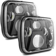 🔦 auxbeam 5x7 7x6 inch led headlights for jeep wrangler yj cherokee xj gmc h6054 6054 rectangular headlight replacement, high low beam, h5054 h6054ll 69822 6052 6053 (black) logo